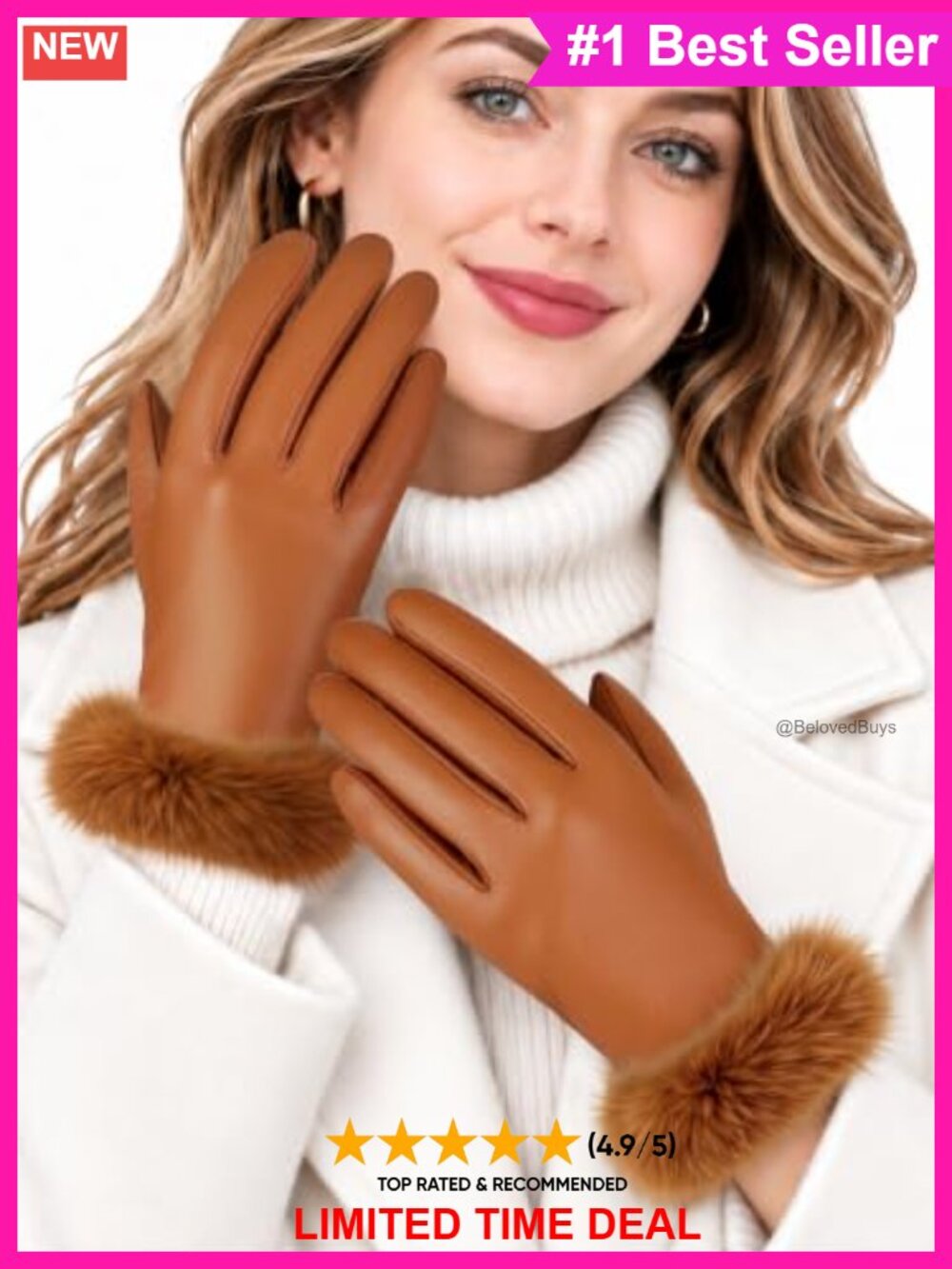 Chrome-Free Sheepskin Leather Gloves Wool Cashmere Lined Touchscreen Winter